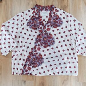 🔹️Liz Claiborne Petite Cream Print Crisscross Top Petite XLarge